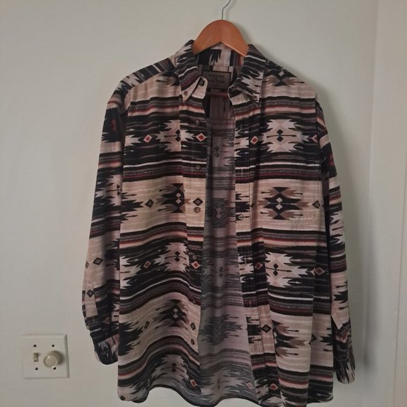 WOODS & WATER Outfitters Men's Co Tan Aztec Tribal Sothwestern Long Sleeve Sz Lg - Picture 3 of 7